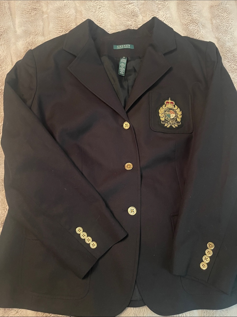 Ralph Lauren Black Blazer with Embroidered Crest and Gold Buttons - Picture 2 of 9